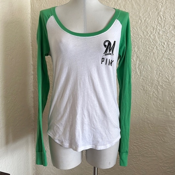 Victoria’s Secret Pink MLB Milwaukee Brewers T-Shirt Bundle Sequin Bling Green L - Picture 8 of 15
